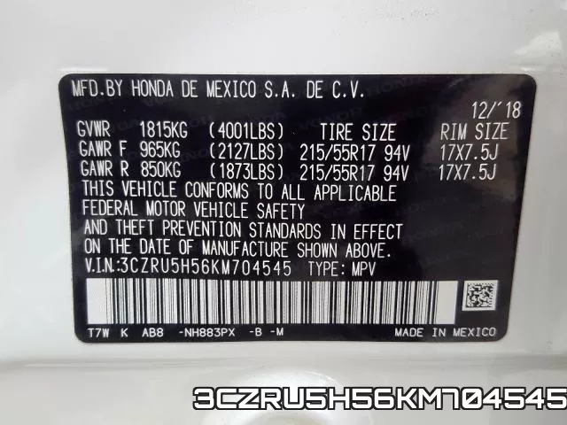 3CZRU5H56KM704545 фото 2