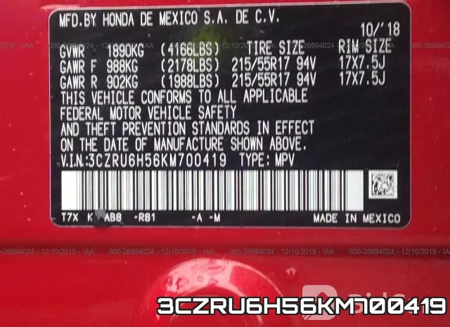 3CZRU6H56KM700419 фото 10