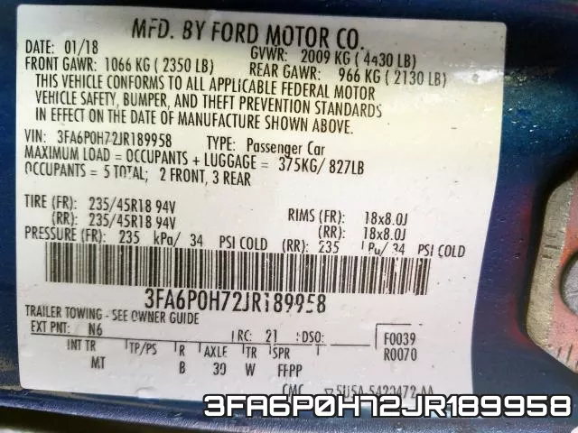 3FA6P0H72JR189958 фото 2