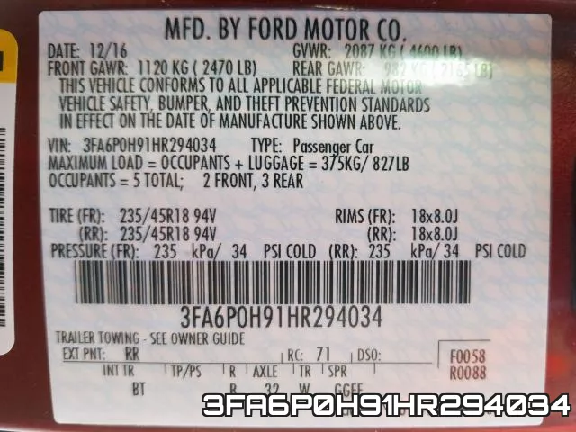 3FA6P0H91HR294034 фото 2