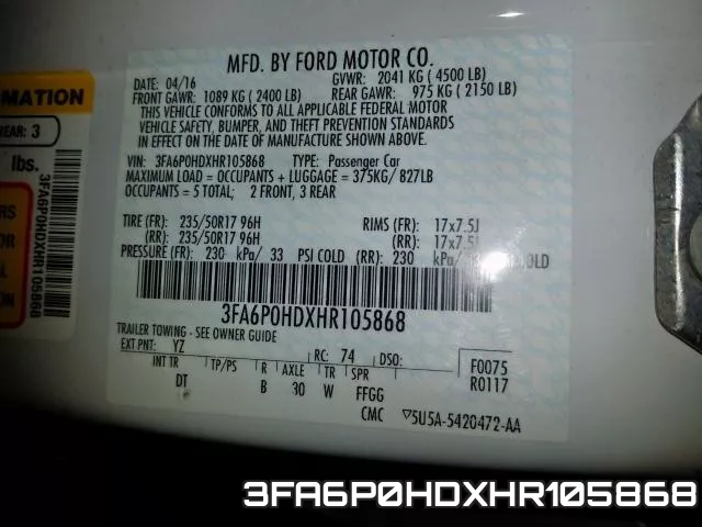 3FA6P0HDXHR105868 фото 2