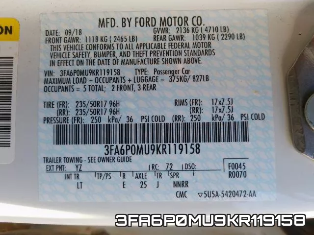3FA6P0MU9KR119158 фото 2