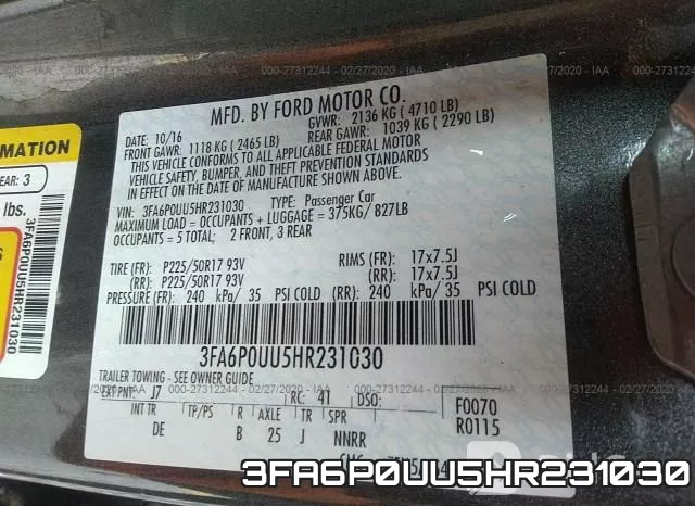 3FA6P0UU5HR231030 фото 10