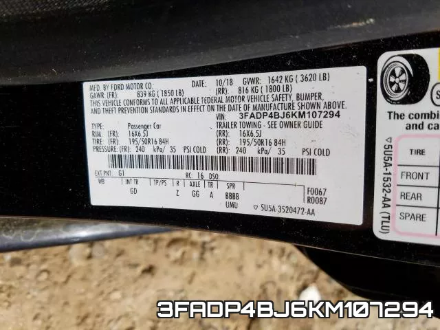 3FADP4BJ6KM107294 фото 2