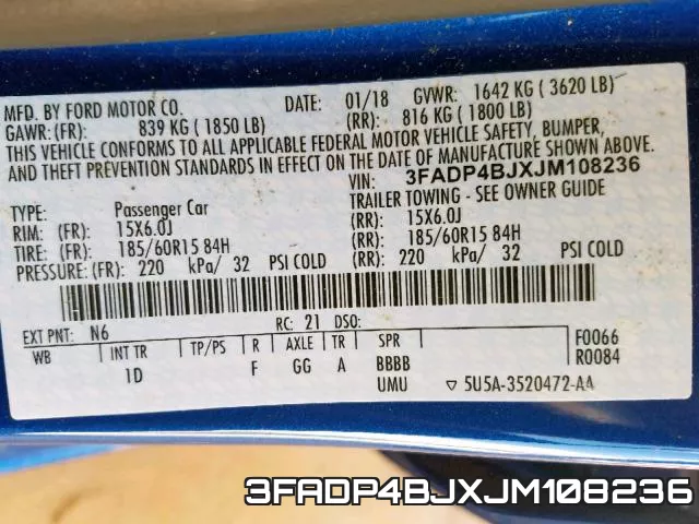 3FADP4BJXJM108236 фото 2