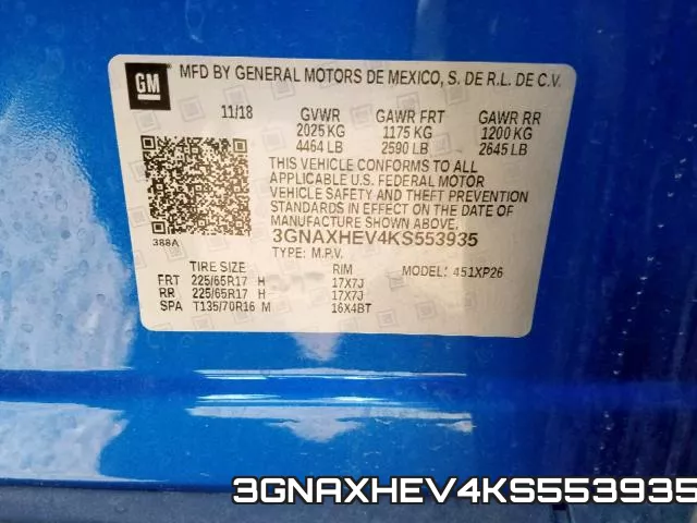 3GNAXHEV4KS553935 фото 2