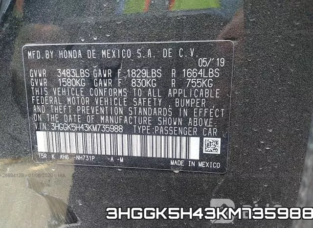 3HGGK5H43KM735988 фото 10
