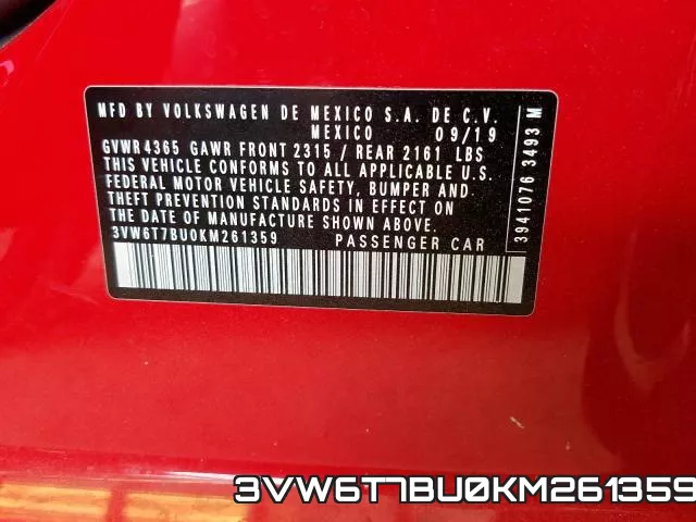 3VW6T7BU0KM261359 фото 2