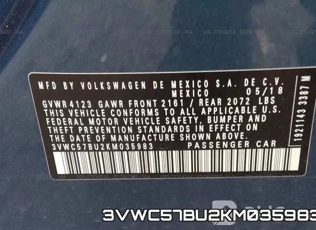 3VWC57BU2KM035983 фото 10