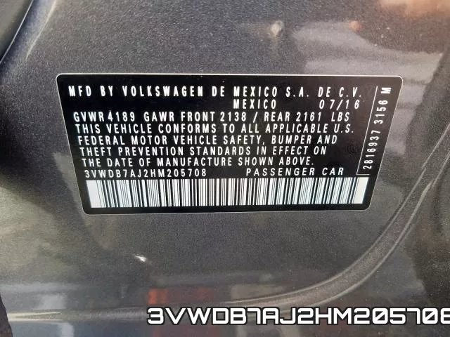 3VWDB7AJ2HM205708 фото 2