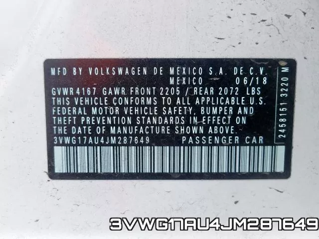 3VWG17AU4JM287649 фото 2