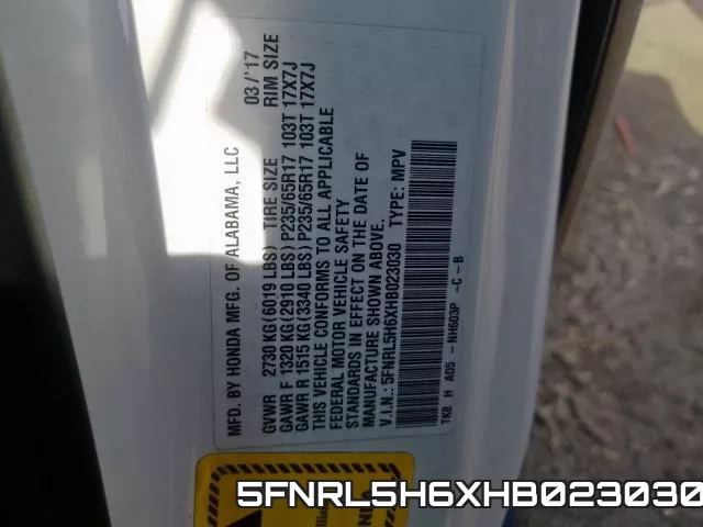 5FNRL5H6XHB023030 фото 2