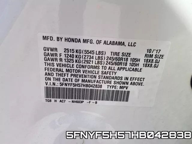 5FNYF5H57HB042838 фото 2