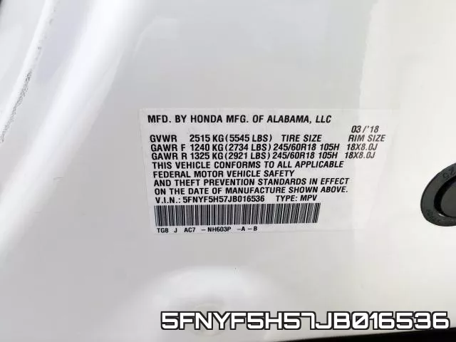 5FNYF5H57JB016536 фото 2