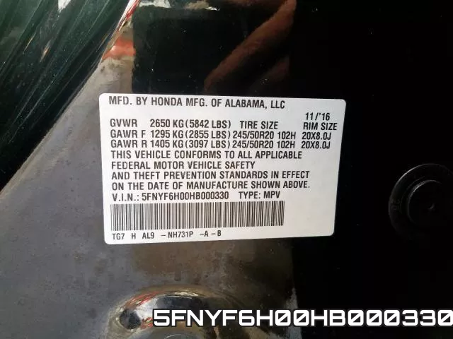 5FNYF6H00HB000330 фото 2