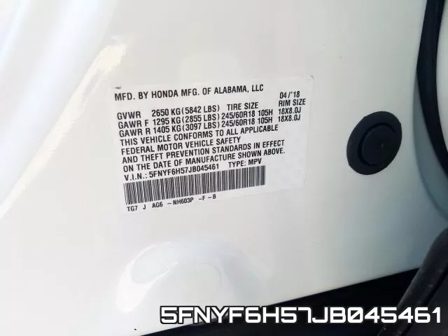 5FNYF6H57JB045461 фото 2