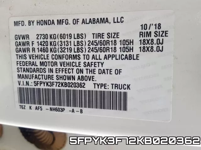 5FPYK3F72KB020362 фото 2