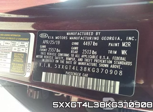 5XXGT4L38KG370908 фото 10
