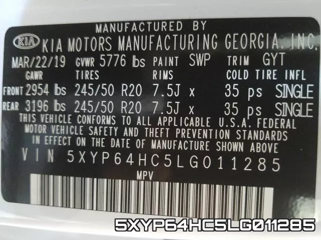 5XYP64HC5LG011285 фото 2