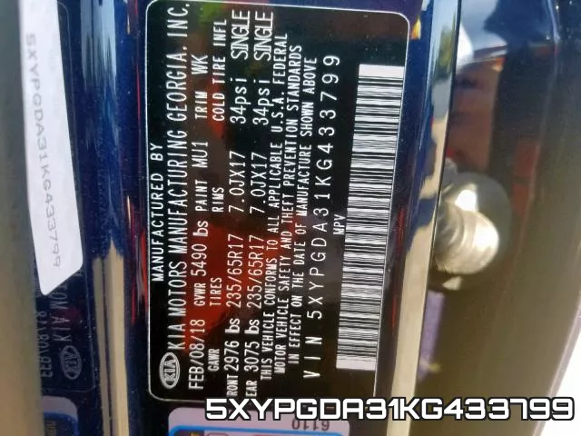 5XYPGDA31KG433799 фото 2