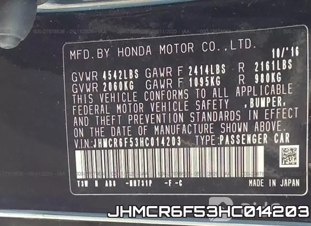JHMCR6F53HC014203 фото 10
