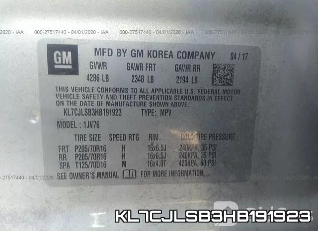 KL7CJLSB3HB191923 фото 10