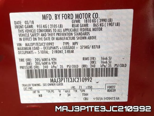 MAJ3P1TE3JC210992 фото 2