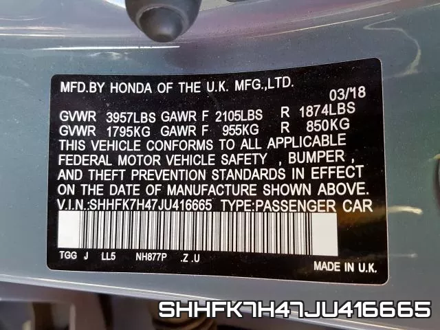SHHFK7H47JU416665 фото 2