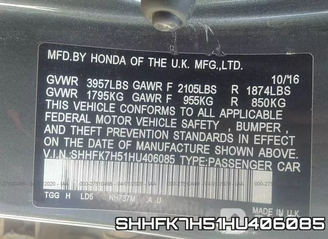 SHHFK7H51HU406085 фото 10