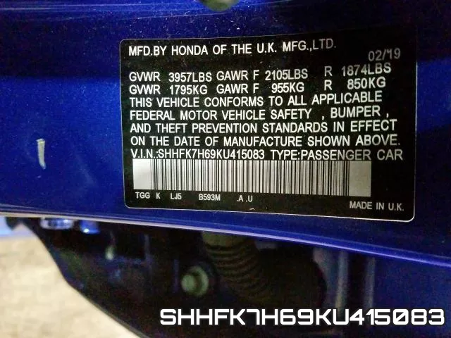 SHHFK7H69KU415083 фото 2