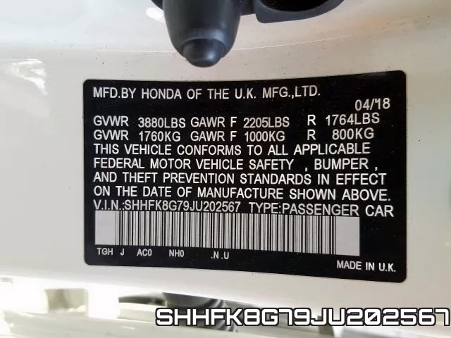 SHHFK8G79JU202567 фото 2