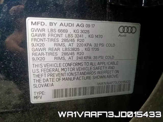 WA1VAAF73JD015433 фото 2