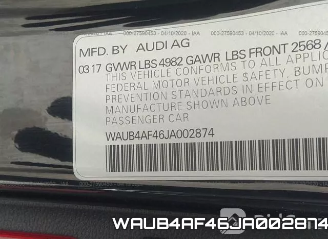WAUB4AF46JA002874 фото 10