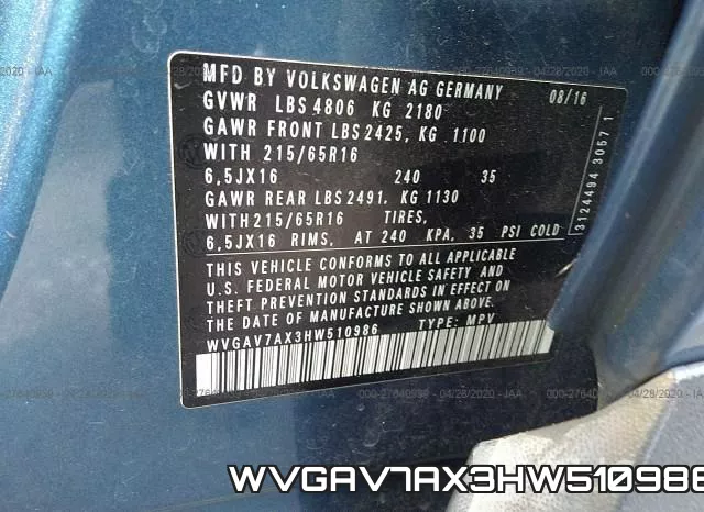 WVGAV7AX3HW510986 фото 10