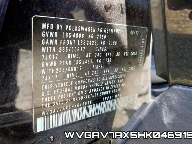 WVGAV7AX5HK046915 фото 2