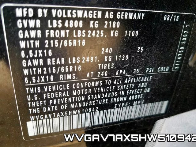 WVGAV7AX5HW510942 фото 2
