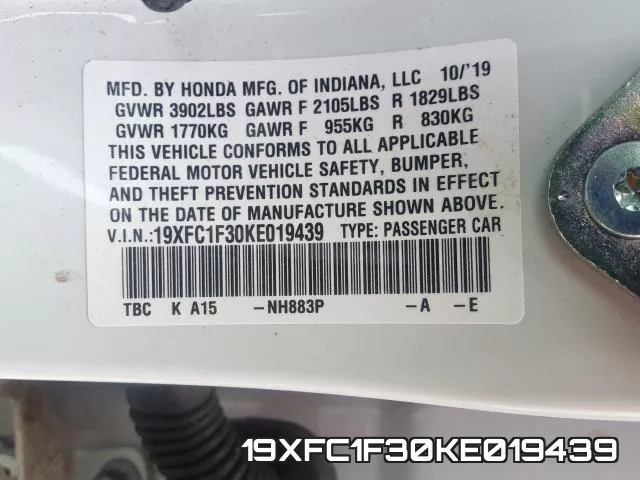 19XFC1F30KE019439 фото 2