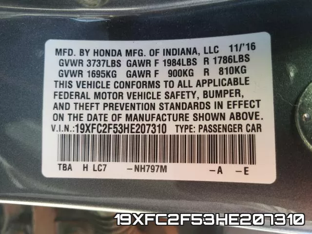 19XFC2F53HE207310 фото 2