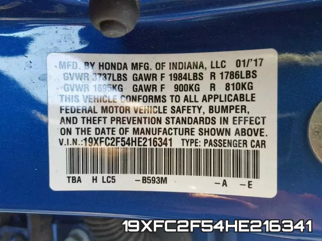 19XFC2F54HE216341 фото 2