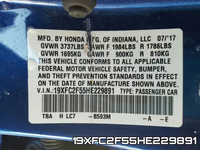 19XFC2F55HE229891 фото 2