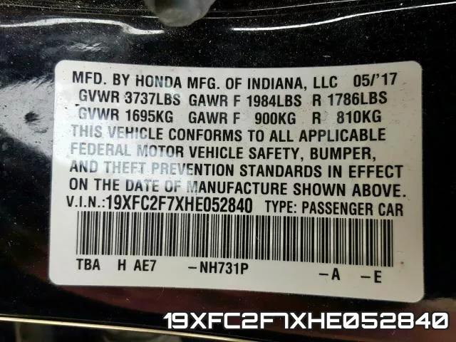 19XFC2F7XHE052840 фото 2