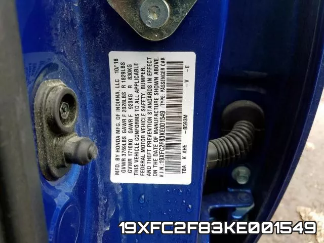 19XFC2F83KE001549 фото 2