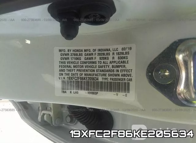 19XFC2F86KE205634 фото 10