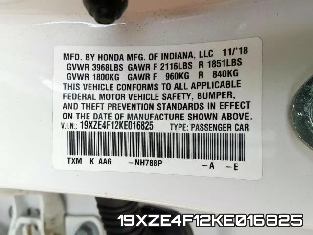 19XZE4F12KE016825 фото 2
