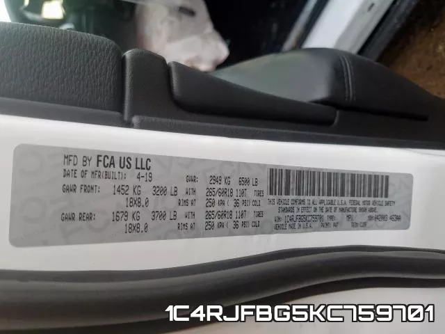 1C4RJFBG5KC759701 фото 2