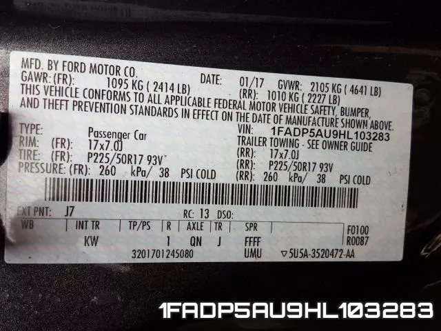 1FADP5AU9HL103283 фото 2