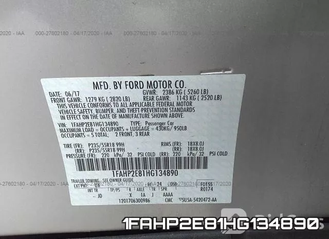1FAHP2E81HG134890 фото 10