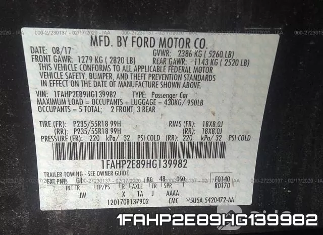 1FAHP2E89HG139982 фото 10