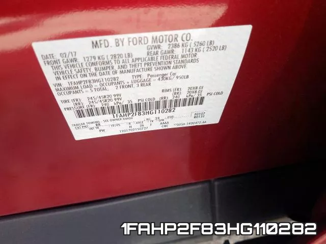 1FAHP2F83HG110282 фото 2