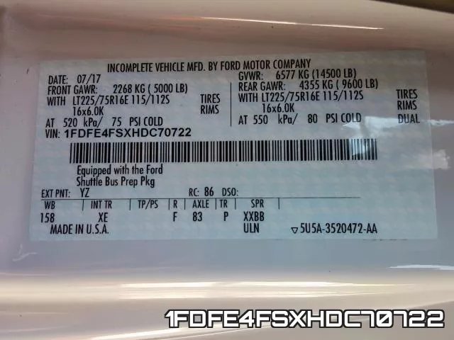 1FDFE4FSXHDC70722 фото 2